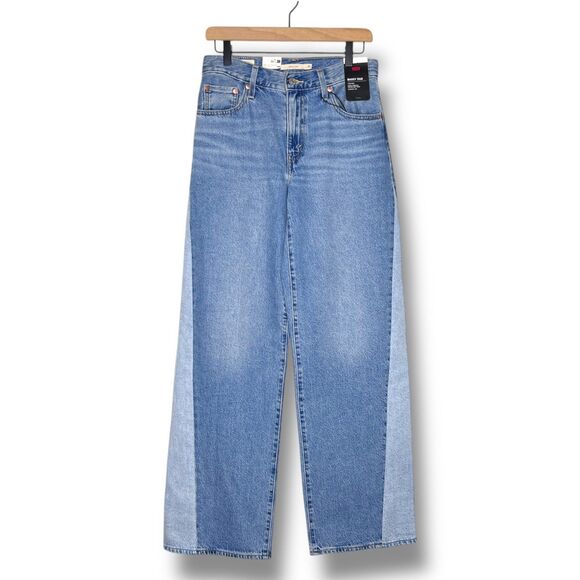 Levis Premium Women Baggy Dad Pieced Denim Jeans Blue Wide Leg Loose Relaxed New - Picture 9 of 16